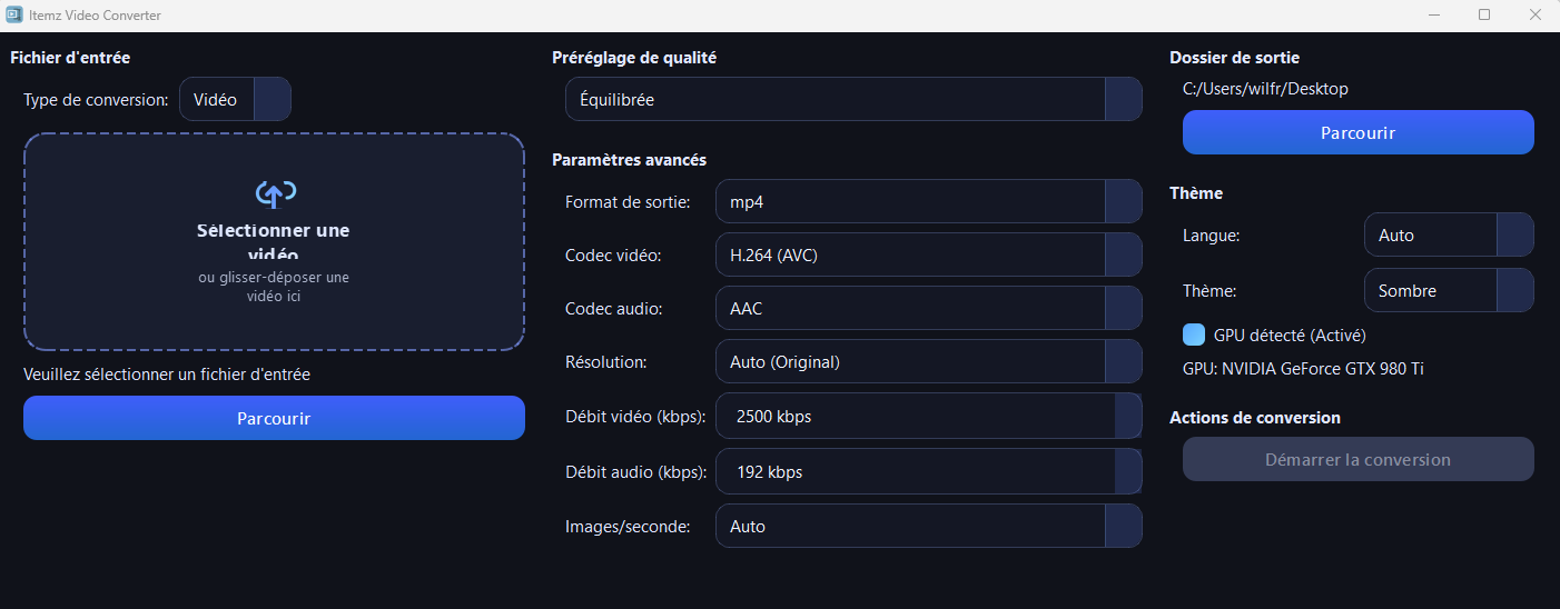 Interface Itemz Video Converter